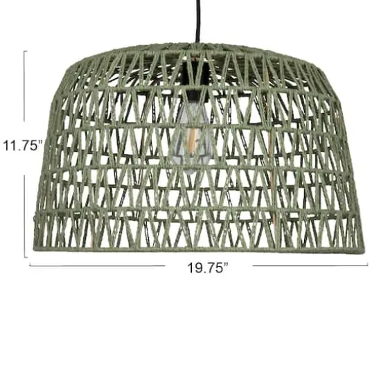 Hello Honey&reg; 19.5" Boho Open Weave Metal and Paper Rope Ceiling Light Olive Green {6}