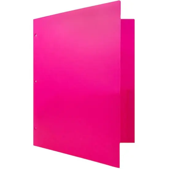 JAM Paper 3-Hole Heavy Duty Plastic Pocket Folder, 6ct. Fuchsia {6}