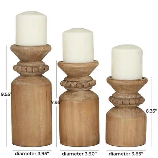 Brown Wood Traditional Candle Holder Set {7}