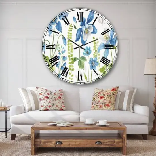 Designart 'Bluebell And Columbine Wild Flowers With Butterfly Traditional Wall Clock {3}
