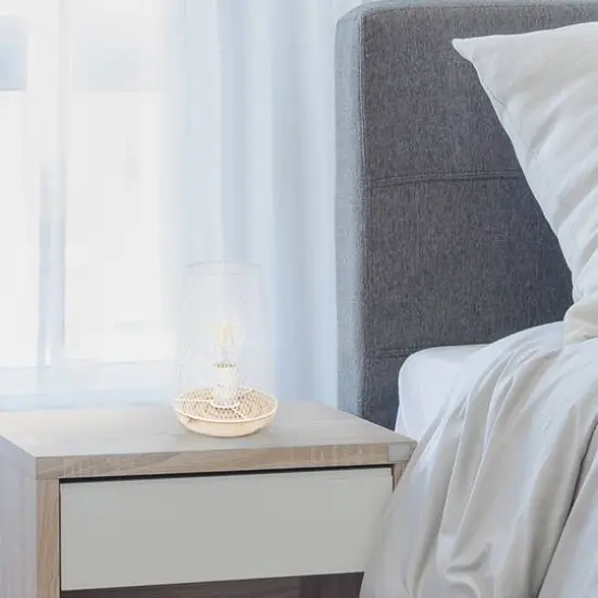 Simple Designs 9" Wired Mesh Uplight Table Lamp White/Natural {6}