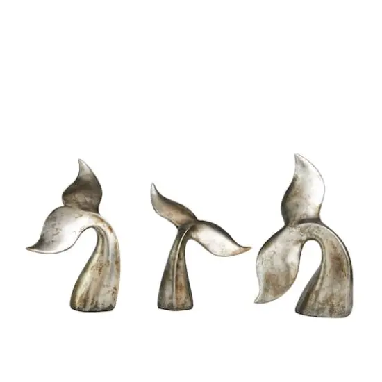 Silver Whale Tail Sculpture Set {1}