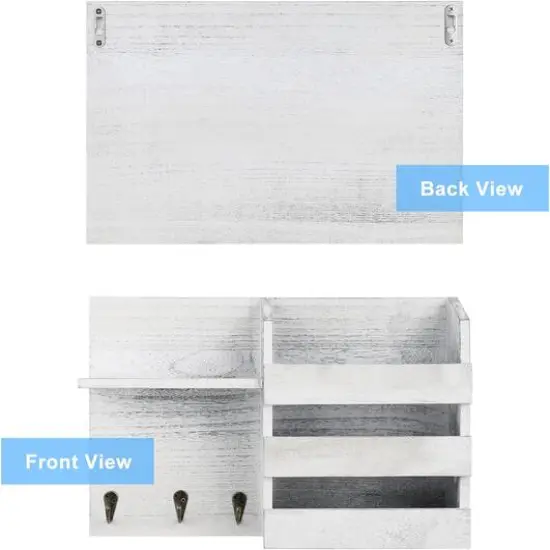 NEX&trade; Whitewash Vintage Wood Mail Shelf with 3 Key Hooks {7}