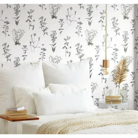 RoomMates Botanical Print Peel & Stick Wallpaper White and Black {10}