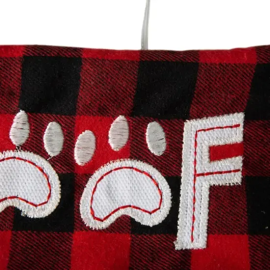 Glitzhome&reg; 21" LED Embroidered Dog Linen Christmas Stocking {8}