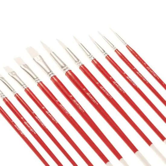 Hello, Artist! Long Handle White Taklon Flats & Rounds 12 Piece Brush Set {19}