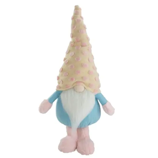22" Blue & Pink Spring Plush Gnome with Polka Dot Hat Figure {1}