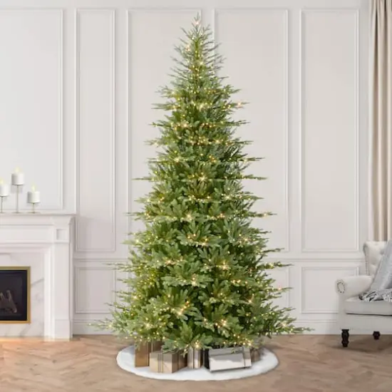 9ft. Pre-Lit Slim Alberta Spruce Artificial Christmas Tree, Warm White Rice LED Lights {4}