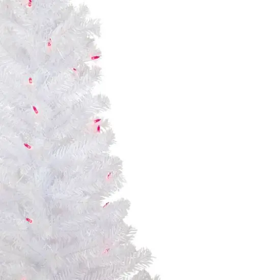 4ft. Pre-Lit White Woodbury Pine Slim Artificial Christmas Tree, Pink Lights {5}