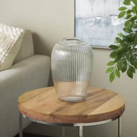 12" Clear Glass Ribbed Fluted Decorative Vase {3}