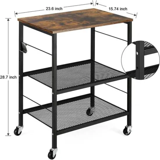 Rustic Brown Kitchen Baker's Rack 3-Tier Mesh Kitchen Storage Cart {3}