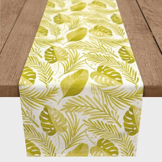 90'' Coastal Yellow Leaves Cotton Twill Table Runner {3}