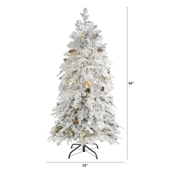 5ft. Pre-Lit Flocked Montana Down Swept Spruce Artificial Christmas Tree with Clear LED Lights {3}
