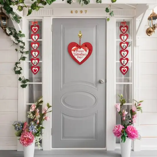Glitzhome&reg; 13.5" Valentine's Wooden Heart Door Hanger {5}