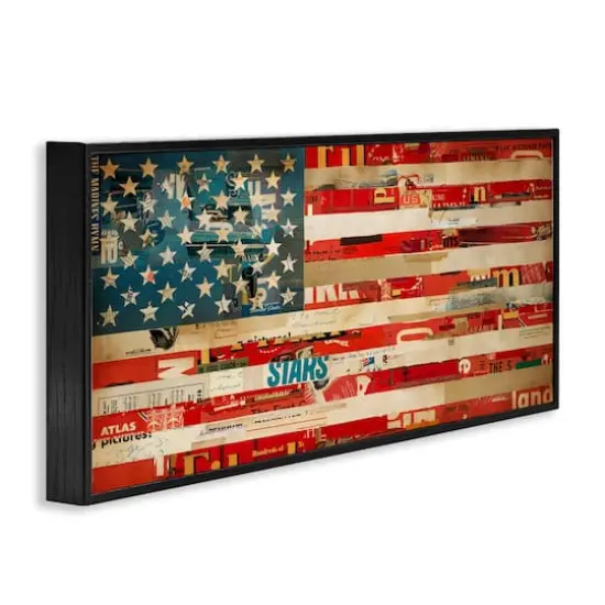 Stupell Industries Patriotic Collaged Flag Framed Giclee Art Black {4}