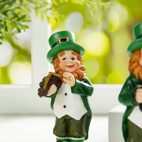 Glitzhome&reg; 5" St. Patrick's Leprechaun Musicians Table D&eacute;cor Set {4}