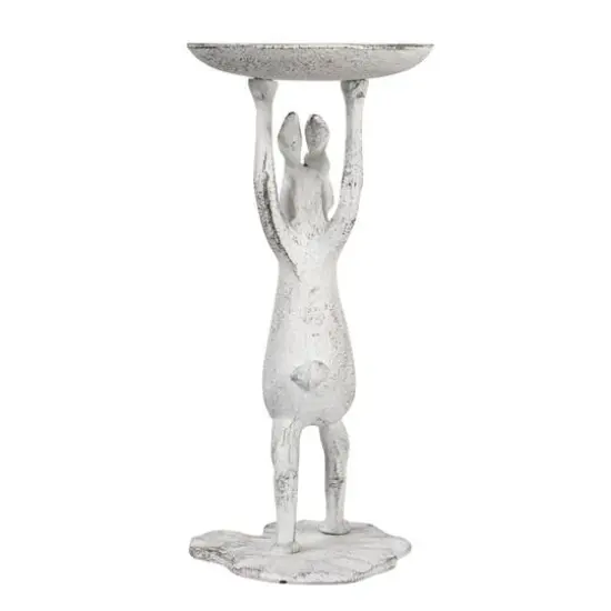Hello Honey&reg; 11" Whitewash Finish Cast Iron Rabbit Pillar Candle Holder {10}