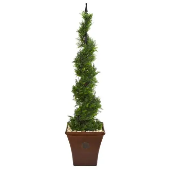 4.5ft. Cypress Spiral Tree in Brown Planter {1}