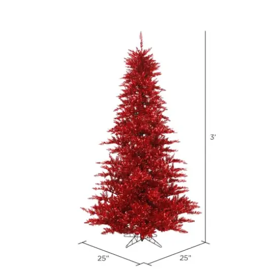 3ft. Unlit Red Tinsel Fir Artificial Christmas Tree {3}