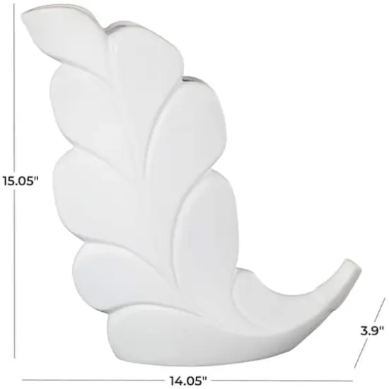 15" White Leaf Ceramic Slanted Decorative Vase {8}