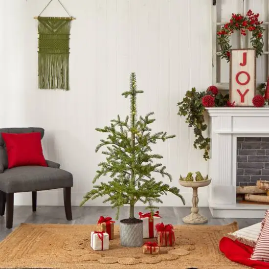 4.5ft. Pre-Lit Pine Artificial Christmas Tree in Decorative Planter, White Lights {10}