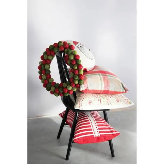 Hello Honey&reg; 20" x 20" Green & Red Square Cotton Slub Pillow with Diamond Pattern {3}