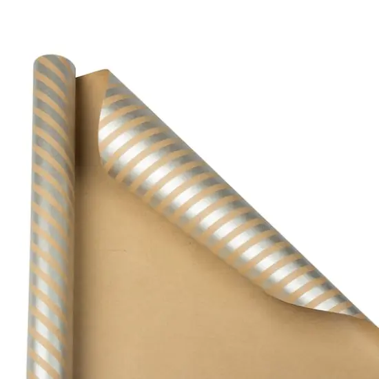 JAM Paper Striped Gift Wrap Brown Kraft and Silver {4}