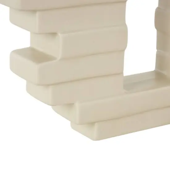 12" Cream Ceramic Abstract Decorative Vase with Rectangular Center Cutout {6}