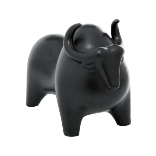 Black Porcelain Contemporary Buffalo Sculpture, 11" x 8" x 16" {1}