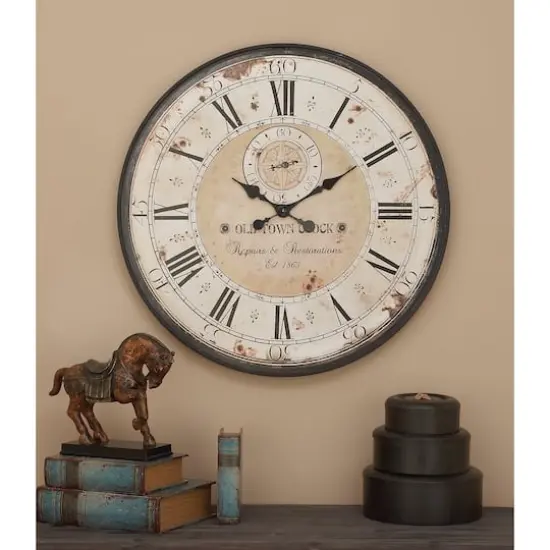 32" White Wood Vintage Wall Clock {10}