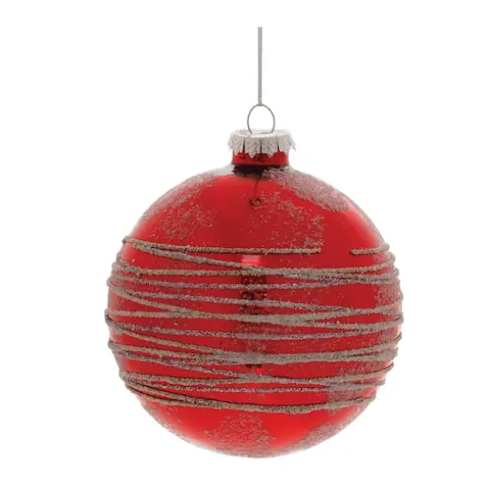 Red Glittered Glass Ball Ornaments Set {4}