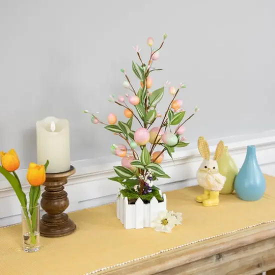 18" Pink Artificial Potted Twig Tree with Easter Eggs {3}