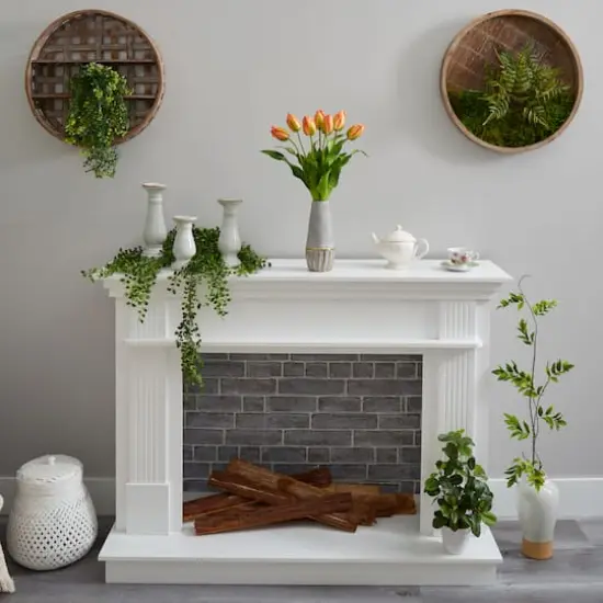 22" Yellow-Orange Dutch Tulip Arrangement in Gold Trim Stoneware Vase {5}