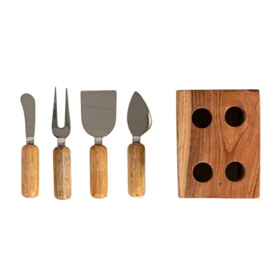 Hello Honey Black Marble Cheese Server Set with Mango Wood Stand {7}