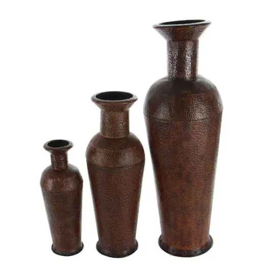 Set of 3 Brown Metal Traditional Vase, 50", 35", 26" {3}