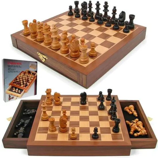 Toy Time Walnut Inlaid Magnetized Chess Set {1}