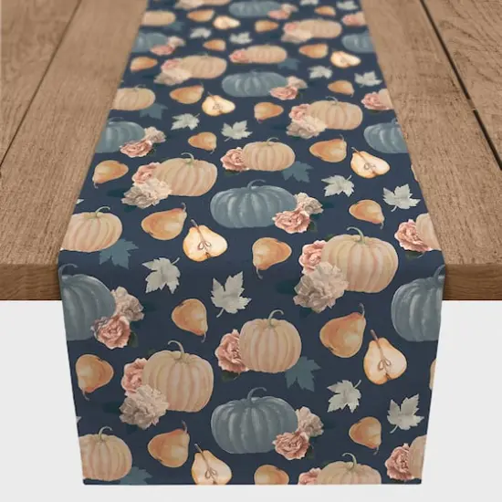 72" Sweet Harvest Pattern Blue Poly Twill Table Runner {1}