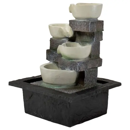 11" Indoor Tabletop LED Lighted Cascading 4-Tier Water Fountain Bowl {5}
