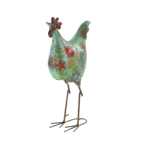 17" Iron Eclectic Rooster Garden Sculpture Blue {4}