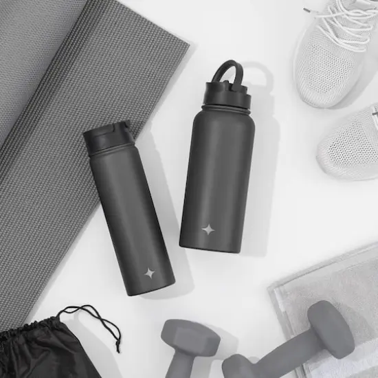 JoyJolt® 32oz. Vacuum Insulated Water Bottle With Flip Lid & Sport Straw Lid Black {4}