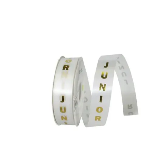 The Ribbon Roll 1.375" x 100yd. Satin Junior Ribbon White/Gold {1}