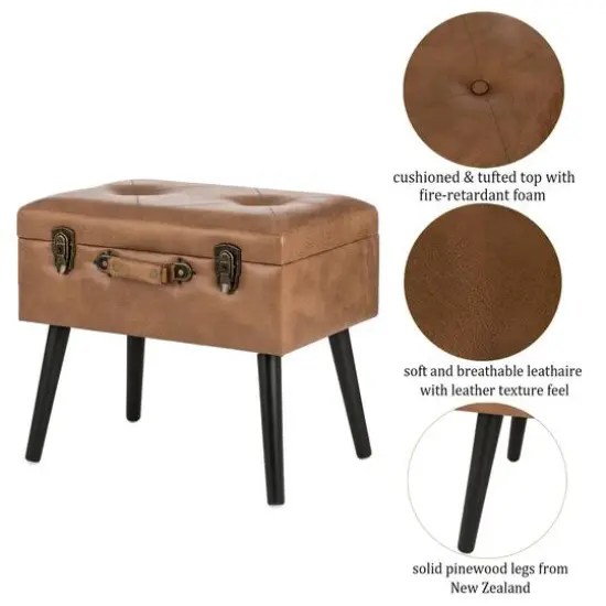 Glitzhome&reg; Leatherette Upholstered Storage Stool {8}