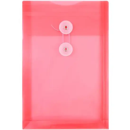 JAM Paper 6.25" x 9.25" Pink Button & String Closure Plastic Envelope, 12ct. {1}