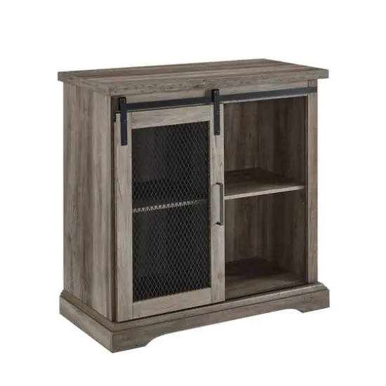 Edison Walker 32" Grey Wash Sliding Mesh Metal Door Accent Cabinet {5}