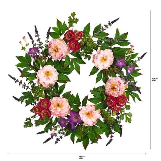 22" Multicolor Peony Wreath {4}