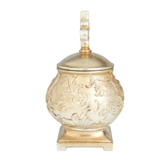 13" Gold Round Traditional Decorative Jar {3}