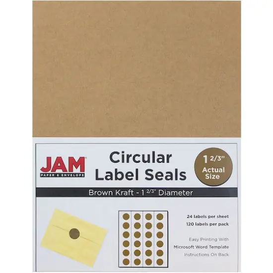 JAM Paper Circular Seal & Rectangular Mailing Address Label Combo Set Brown Kraft {6}