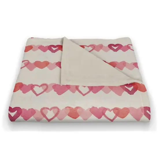 Watercolor Heart Stripes 50" x 60" Coral Fleece Blanket {3}