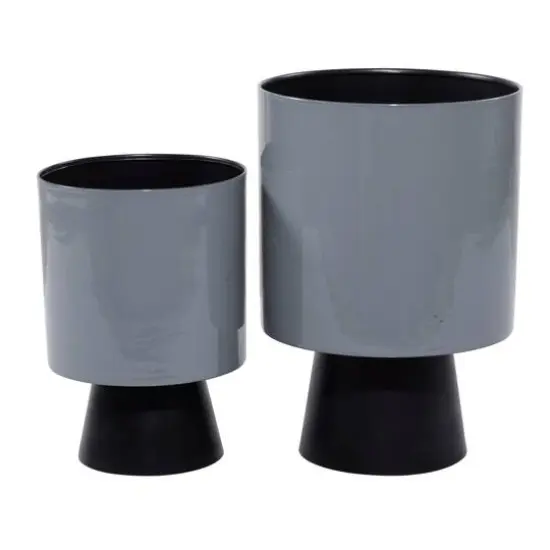 Gray & Black Metal Modern Planter Set {7}