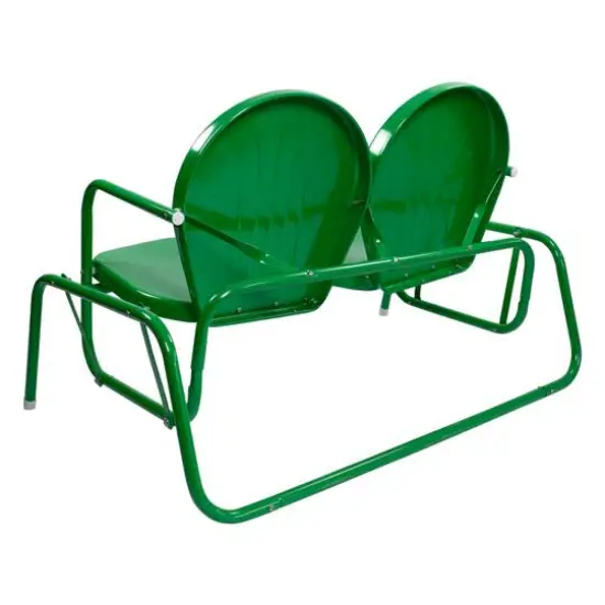 2-Person Outdoor Retro Metal Tulip Double Glider Patio Chair Green {6}